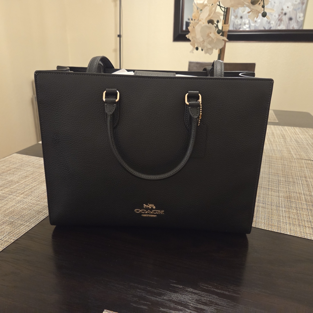 Coach Black Pebbled Leather Tote with Gold Hardware - Picture 5 of 6